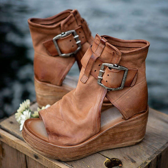 Women's Toe Peep Wedge Sandals Fish Mouth Solid Color Sandals