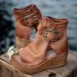 Women's Toe Peep Wedge Sandals Fish Mouth Solid Color Sandals