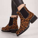 Women's Round Toe Beaded Chunky Ankle Boots