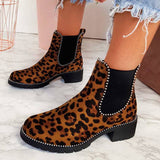 Women's Round Toe Beaded Chunky Ankle Boots