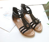 Women's Bohemian Retro Beaded Zipper Rhinestone Roman Flat Sandals