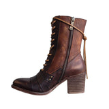 Women's Retro Comfy Chunky-heel Lace-up Boots