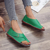 Women Leather Open-toed Sandals Roman Flat Shoes