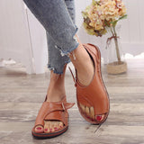 Women Leather Open-toed Sandals Roman Flat Shoes