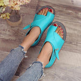 Women Leather Open-toed Sandals Roman Flat Shoes