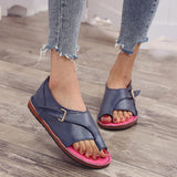 Women Leather Open-toed Sandals Roman Flat Shoes