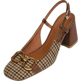 Retro Sandals Women Fashion Plaid Pattern Baotou Thick Heel