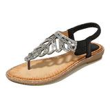 Bohemian Leaf Rhinestone Flip Flops Women's Beach Sandals