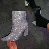 Women's Gorgeous Sparkling Rhinestones Chunky Heel Boots