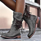 Back Zipper Lace-Up Vintage Mid-calf Boots