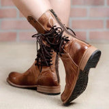 Back Zipper Lace-Up Vintage Mid-calf Boots