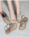 Bohemian Leaf Rhinestone Flip Flops Women's Beach Sandals