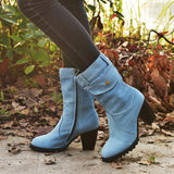 Women's Denim Fabric Mid-Calf High Heel Boots