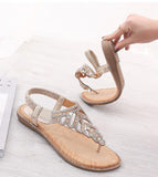 Bohemian Leaf Rhinestone Flip Flops Women's Beach Sandals