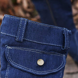 Women's Denim Fabric Mid-Calf High Heel Boots