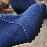 Women's Denim Fabric Mid-Calf High Heel Boots