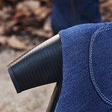Women's Denim Fabric Mid-Calf High Heel Boots