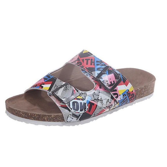 Women's Printed Style Buckle Casual Flat Slippers