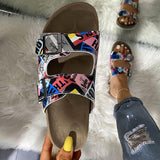 Women's Printed Style Buckle Casual Flat Slippers