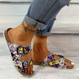 Women's Printed Style Buckle Casual Flat Slippers