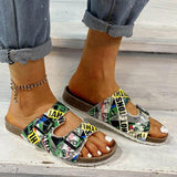 Women's Printed Style Buckle Casual Flat Slippers
