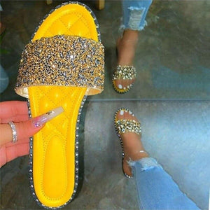 Women's Stylish Crystal Sequins Flat Slippers