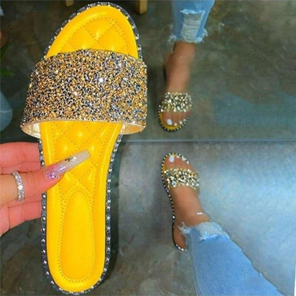 Women's Stylish Crystal Sequins Flat Slippers