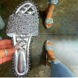 Women's Stylish Crystal Sequins Flat Slippers