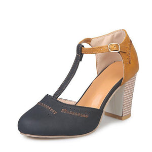 Rubber PU Thick High-heeled Shoes With One-line Buckle