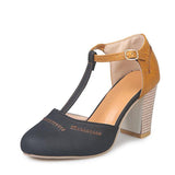 Rubber PU Thick High-heeled Shoes With One-line Buckle
