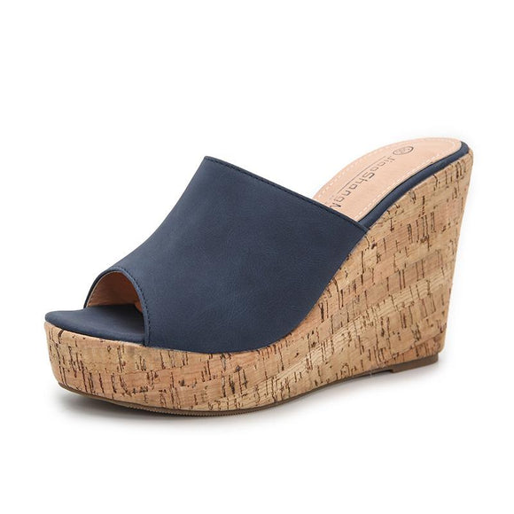 Women's Sandals Solid Color Fish Mouth Wedge High Heel