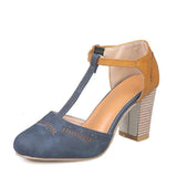 Rubber PU Thick High-heeled Shoes With One-line Buckle