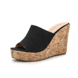 Women's Sandals Solid Color Fish Mouth Wedge High Heel
