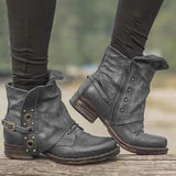 Women's Retro Square Head Leather Boots