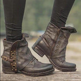 Women's Retro Square Head Leather Boots