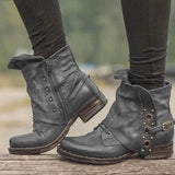 Women's Retro Square Head Leather Boots