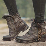 Women's Retro Square Head Leather Boots