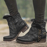 Women's Retro Square Head Leather Boots
