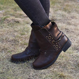 Women's Retro Square Head Leather Boots