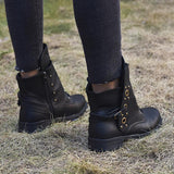 Women's Retro Square Head Leather Boots