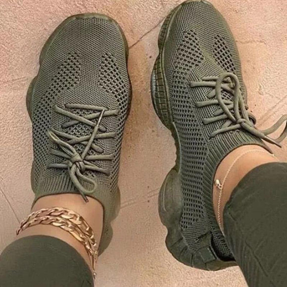 Breathable Elastic Cuff Lace-up Casual Sneakers