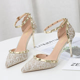 Women's Studded High-heeled Sandals With Pointed Toe Stiletto