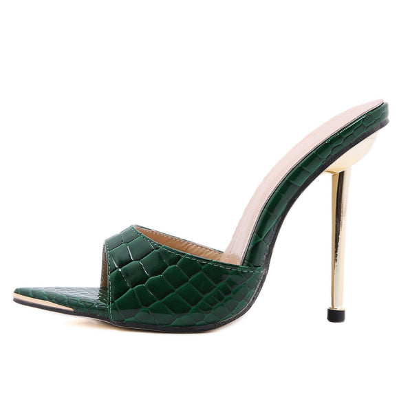 Women Slippers Snake Print High Heels Sandals