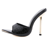 Women Slippers Snake Print High Heels Sandals