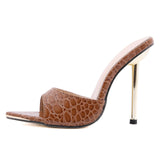 Women Slippers Snake Print High Heels Sandals