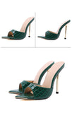 Women Slippers Snake Print High Heels Sandals