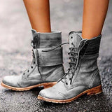 Women's Round Toe Lace-Up Leather Martin Boots