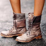 Women's Round Toe Lace-Up Leather Martin Boots