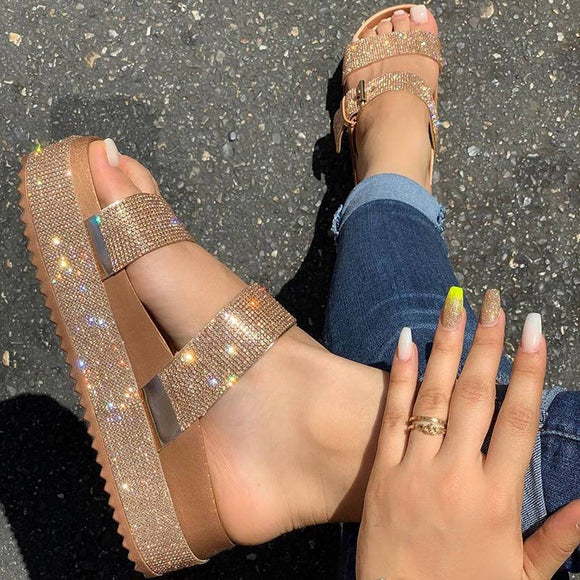 Women Casual Rhinestone Platform Heel Sandals