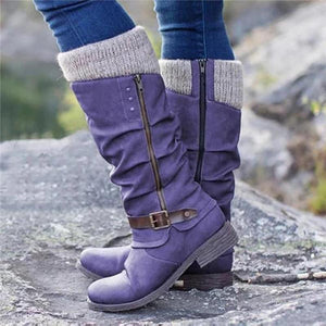 Women's Trendy Vintage Leather Patchwork Chunky Calf Boots
